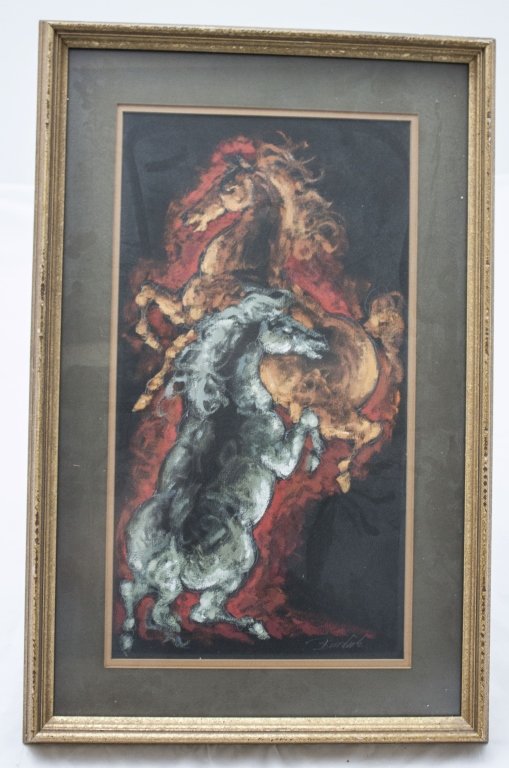 Charles Burdick Charcoal and Pencil Sketch of Stallions: Charcoal and Pencil Sketch of Stallions. Signed in Pencil. Art Measures 9.5 x 18" Frame Measures 15.5" x 24" x 1"" Measurements: See Descriptions Period: Modern Artist: See Pictures