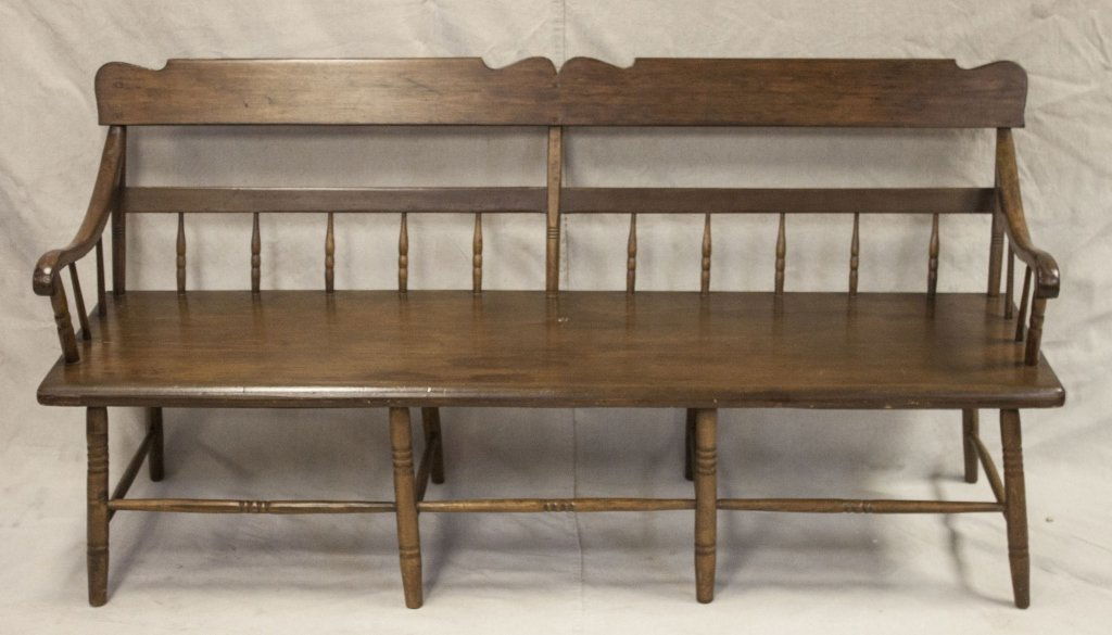 19th C Single Plank Seat Pine Deacon's Bench: 19th C Single Plank Seat Pine Deacon's Bench with Spindle Back Measurements: Period: 19th Century