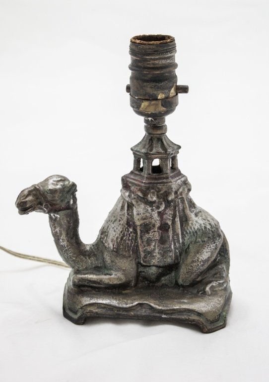 Arts & Crafts Cast Iron Polychrome Camel Lamp: Arts & Crafts Cast Iron Polychrome And Cold Painted Camel Lamp. Measurements: 6.5 x 3.25" x 6"" Period: Early 20th Artist: Arts & Crafts