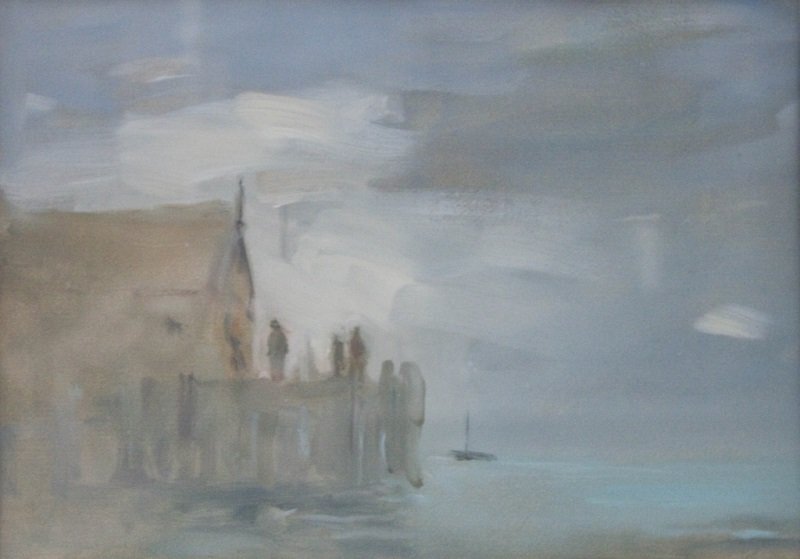 Seymour Remenick (1923-1999) Oil on Paper Harbor: Seymour Remenick (1923-1999) American; Philadelphia, PA. Oil on paper of the Harbor at Mt Pleasant. Art Measures 9.5" x 7" Frame measures16' x 13" Measurements: See Description Period: 1960's Artist: 