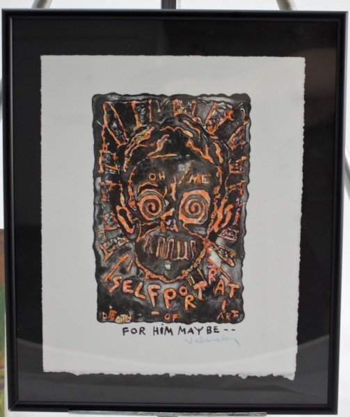 William Aubrey Walmsley Fluorescent Lithograph: William Aubrey Walmsley fluorescent lithograph from his Ding Dong Daddy series. Self portrait Death - Of Art. Included with art is "The Abridged Walmsley" book about Walmsley and selections from his c