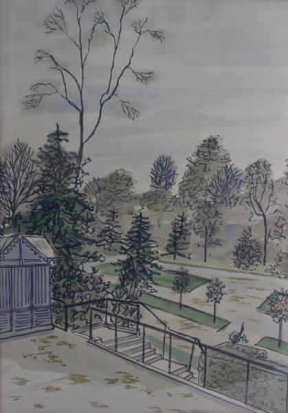 1966 Dennis Paul Noyer Landscape Watercolor: 1966 Landscape by Dennis Paul Noyer watercolor and charcoal on paper. Art measures 20" x 26" Frame measures 26" x 32" Measurements: See Description Period: 1966 Artist: Dennis Paul Noyer