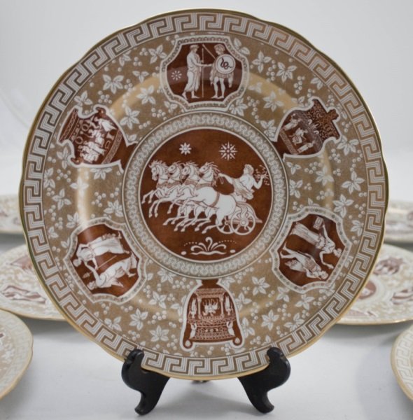 12 Spode Copeland's China Greek Dinner Plates: 12 Spode Copeland's Greek Pattern dinner plates with Zeus welding a thunder bolt. Measurements: 11" dia Period: Mid century Artist: Spode