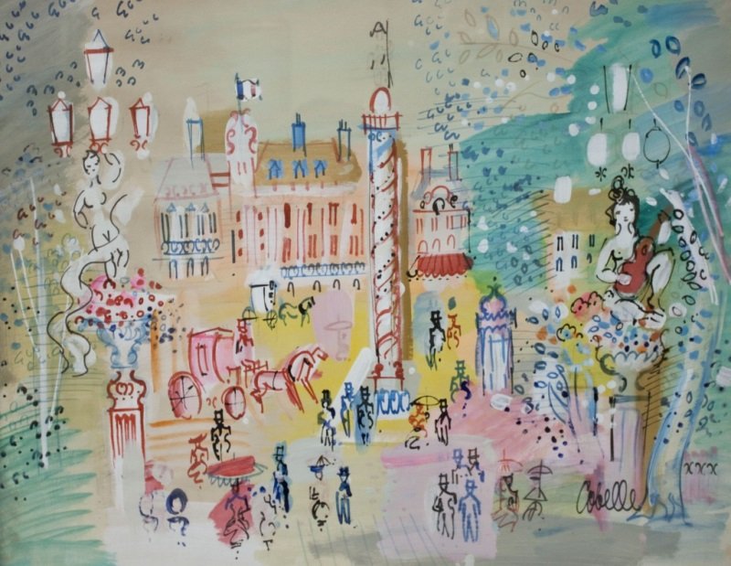 Charles Cobelle Paris. Gouache & Ink on Paper Sign: Charles Cobelle (French/American, 1902-1998)Paris. Gouache and ink on paper. Signed (lower right) Art measures 30.5" x 23.5 Frame measures 36.5" x 30" Dimensions: See description Period: 1970's Artist