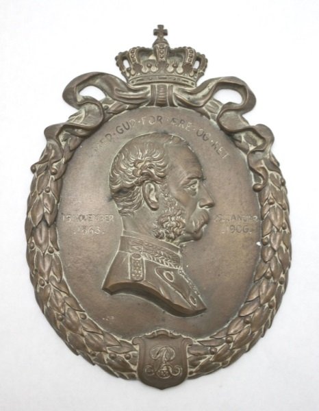 Christian IX, reigned Nov 15, 1863 – Jan 29, 1906: Bronze plaque depicting German King Christian IX, reigned November 15, 1863 – January 29, 1906. Christian IX was born a German prince, the son of Friedrich Wilhelm, Duke of Schleswig-Holstein-Sonder