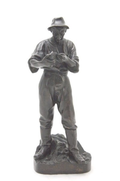 WPA Socialist Style Bronze Young Worker by M Gotze: WPA or Socialist style bronze of a young worker by Martin Gotze signed and with foundry mark. Dimensions: 5" x 4.5" x 13.75" Period: Early 20th century Artist: Martin Gotze