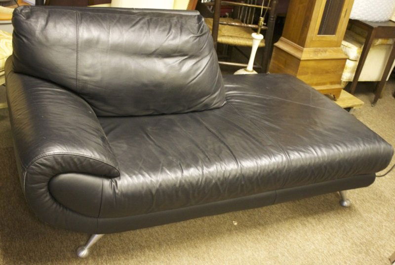 Nicoletti Leather and Brushed Chrome Chaise Lounge: Nicoletti leather and brushed chrome chaise lounge 68" x 36" x 36" modern