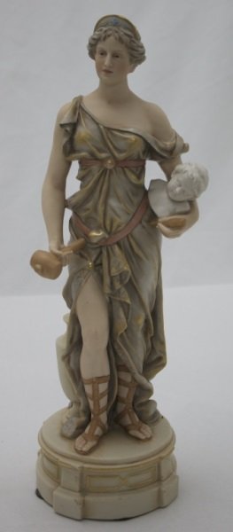 Royal Dux Bohemia Neoclassical Woman "The Arts": Royal Dux Bohemia Neoclassical Woman "The Arts" Minor loss at plinth below left foot 5"dia x 15" 1900