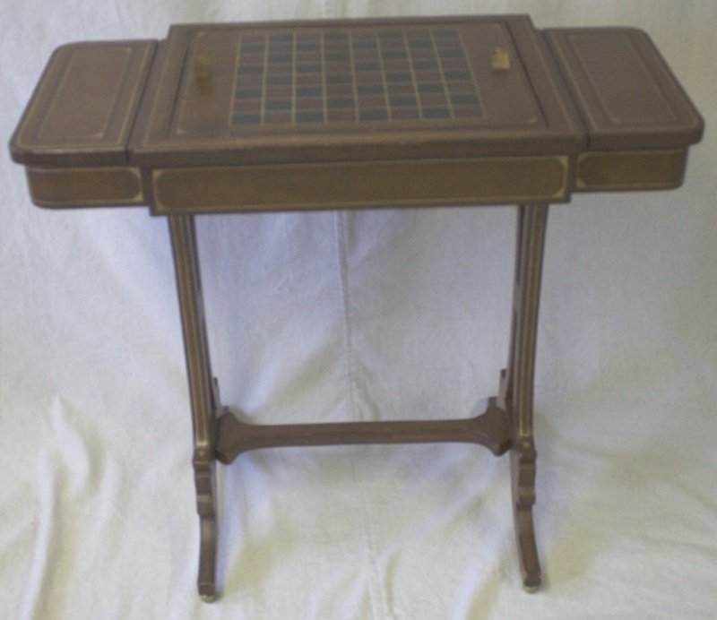 1940's Maitland-Smith Leather Finished Game Table: 1940's Maitland-Smith leather finished game table with backgammon and chess board. Game pieces not included. 33" x 17" x 29.5 1940's