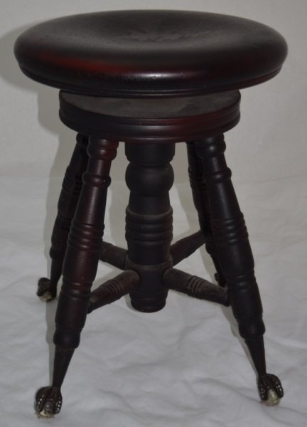 1880's Mahogany Glass Ball & Claw Foot Piano Stool: 1880's Mahogany, glass ball and claw foot piano stool. Great old original finish with years of depth. Adjustable seat and in origional condition 15" dia x 19 min 1880's