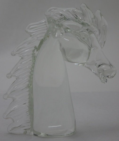 Licio Zanetti Murano Art Glass Horse Sculpture: Licio Zanetti Murano art glass horse head sculpture. Signed L Zanetti 7" x 3" x 8.75 1980's