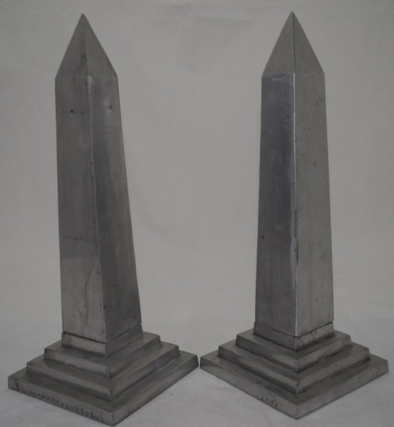 2 Arthur Court Polished Aluminum Obelisk Ca 1980: Pair of Arthur Court polished aluminum obelisk Ca 1980 7.5" x 7.5" x 20" 1980
