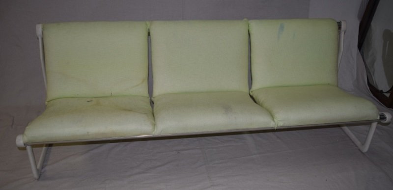 Streamline Modern Cassina Chrome & White Sofa: Streamline Modern Cassina chrome and white sofa. Upholstery needs love. 80" x 32" x 28" 1950's