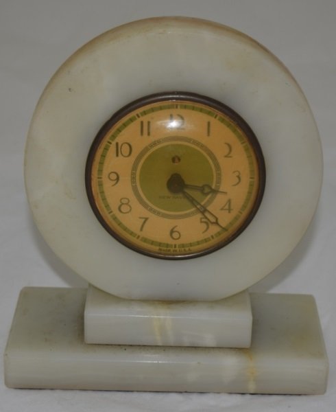 Art Deco Marble Clock by New Haven Clock Co.: Art Deco marble clock by New Haven Clock Co. Electric clock runs, needs new cord. 7" x 3.25" x 8" 1920's