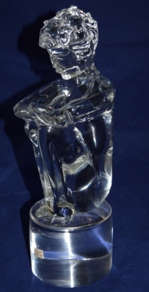 Loredano Rosin Murano Glass Sculpture Seated Girl: Loredano Rosin Murano art glass sculpture of a seated woman 5.5" dia x16" 1980's Loredano Rosin