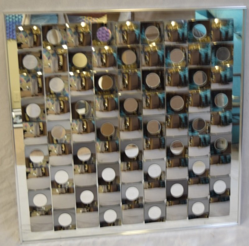 Hal Bienenfeld Optical Art Convex & Concave Mirror: Hal Bienenfeld optical art convex and concave mirror. 1970's Op Art. 36" x 36" 1970's Hal Bienenfeld