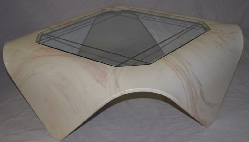 1980's Cast Marble & Glass Coffee Table: Cast marble and glass coffee table. 38" x 38" x 14" 1980's