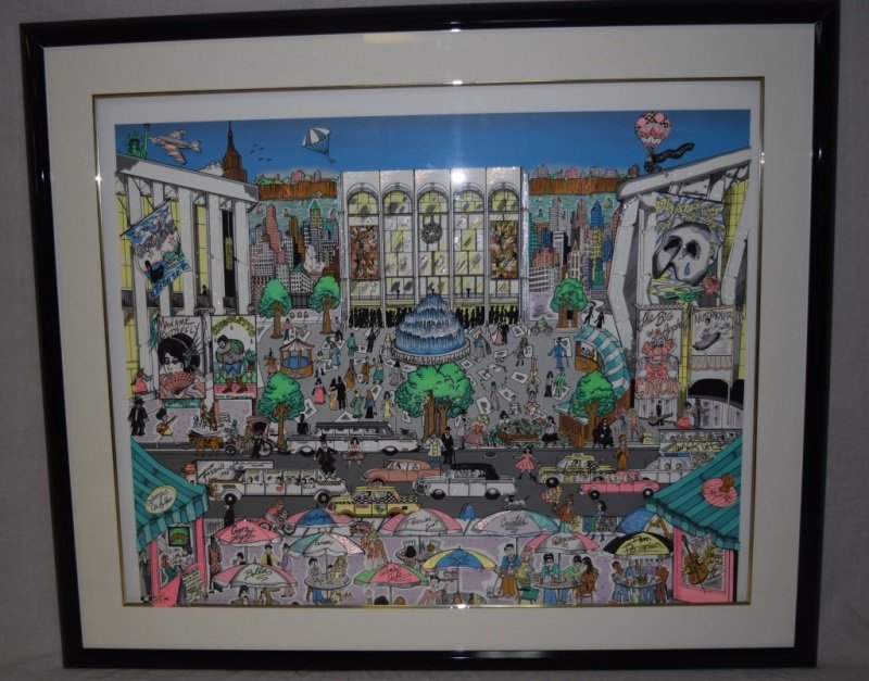 Charles Fazzino "Brunch at the Met" 3-D Pop Art: Charles Fazzino signed original 3-D Cut Out Serigraph titled "Lunch at the Met." Limited edition print numbered 228 of 400. Piece measures 36" x 29 1/2" and 45" x 38" with frame. Piece loose on matte.