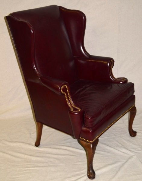 Leather Chippendale Style Wingback Chair: Tufted leather Chippendale style wingback chair 30" x 31" x 43" 1980's