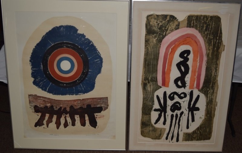 2pcs Michael Rothenstein British 1908-1993 Pop Art: 2 Framed Lithographs by Michael Rothenstein RA HRE, British 1908-1993- woodcut printed in colors, signed and inscribed in pencil. One an artist proof titled "Radical Shakes" the other numbered 2/35. A