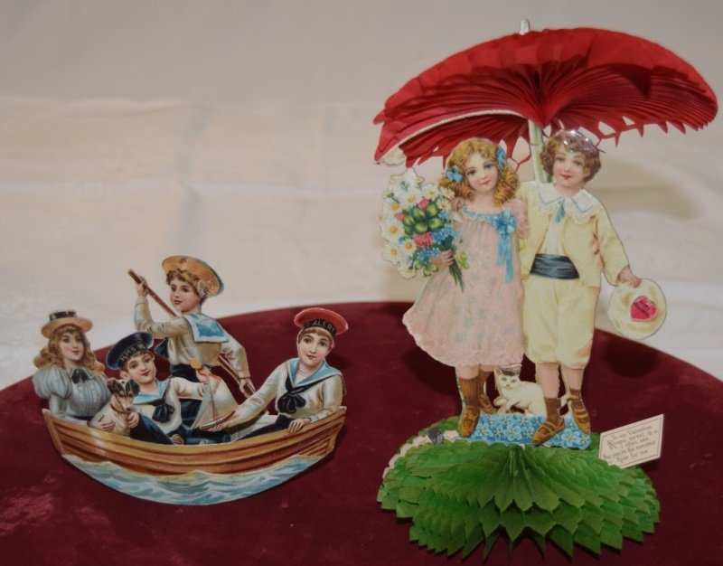 Royal Art Novelty / Valentines Honeycomb Cards: Jolly Sailors Raphael Tuck & Sons card along with another Valentines card with two honeycomb openings. Reads; " To my Valentine. Roses sweet I often see, you're the sweetest rose for me." Dated and si