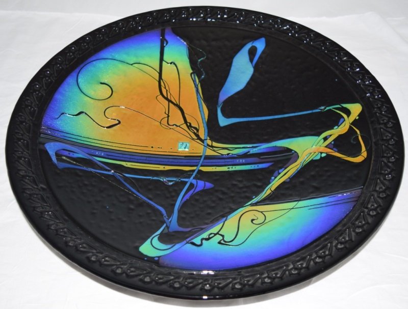 Laurel Yourkowski Dichroic Glass Wall Sculpture: Laurel Yourkowski modern fused dichroic glass wall sculpture 22.5" dia x 5" deep modern Laurel Yourkowski