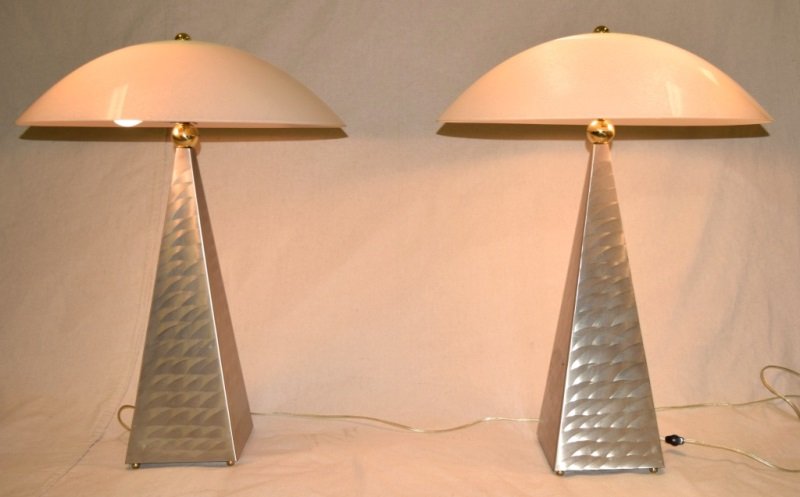 2 Modern Brushed Steel & Domed Glass Table Lamps (1 of 8)