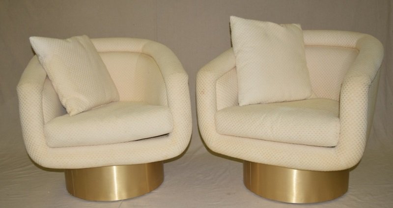 2-Milo Baughman Swivel Bucket Chairs w Brass Bases (1 of 10)
