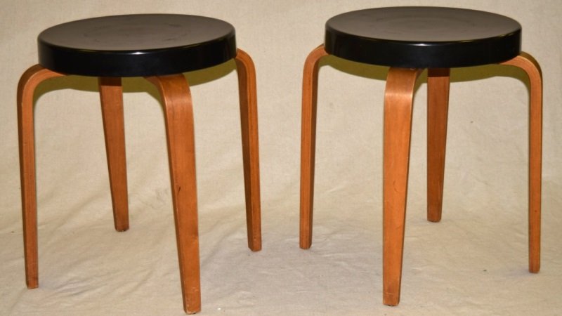 2 Mid Century Modern Molded Wood Thonet Stools (1 of 6)