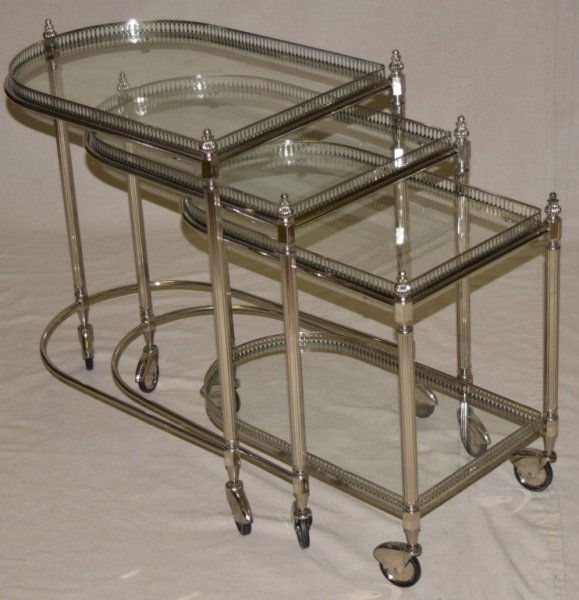 80s Chrome Nesting Table Tea Carts w Gallery Trays (1 of 8)