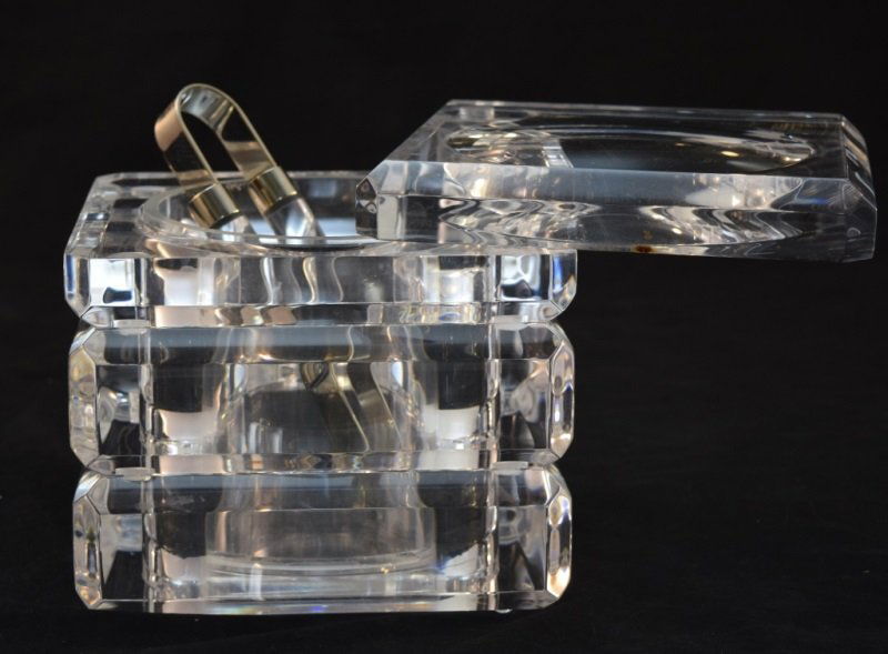 Lucite Swivel Lid Geometric Ice Bucket & Tongs (1 of 6)