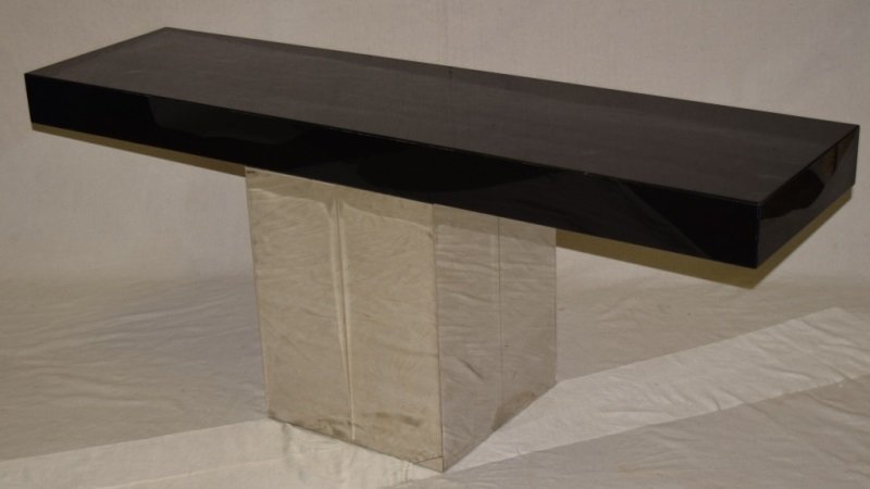 1980's Black Lucite & Chrome T Shape Consol Table (1 of 4)
