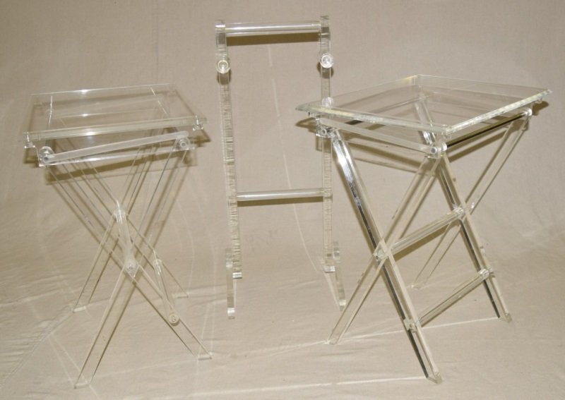 Pair of  Lucite Folding TV Trays & Tray Stand (1 of 6)