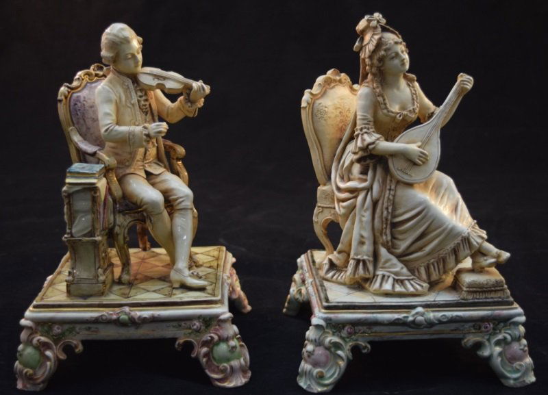 2 Majolica Figures Man & Woman w Violin & Mandolin (1 of 9)