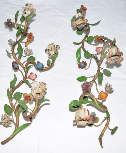 2 Italian Hand Painted Wrought Iron Wall Sconces (1 of 10)
