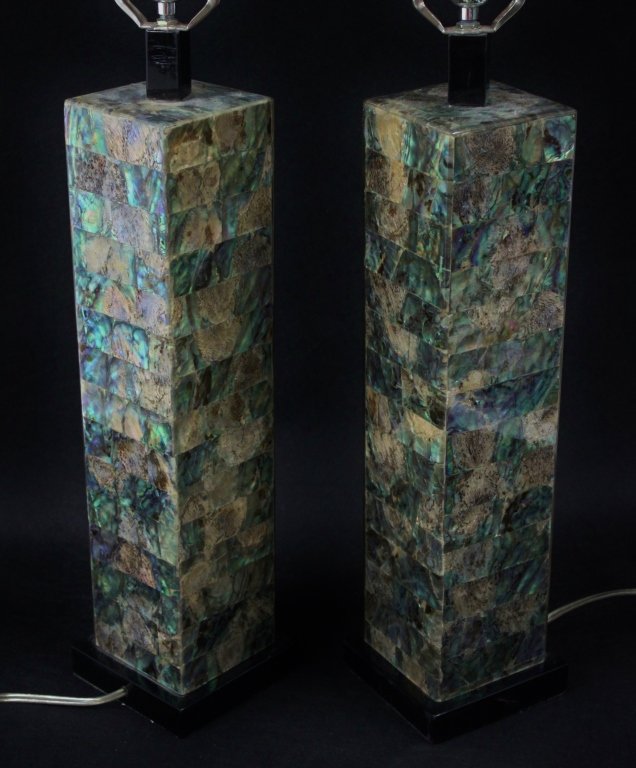 (2) Black Mother of Pearl Table Lamps (1 of 8)