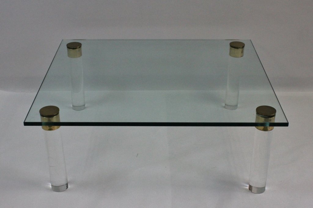 Pace Karl Springer Brass, Glass & Lucite Coffee Table (1 of 6)