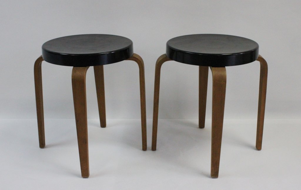 2 Mid Century Modern Molded Wood Thonet Stools (1 of 5)