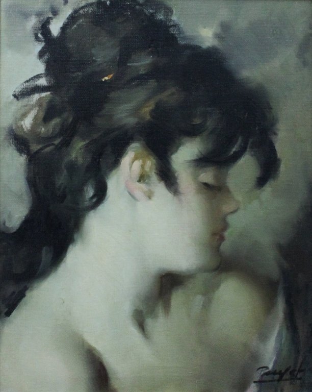 Jose Puyet (1926-1999) Oil Painting of Young Woman (1 of 5)