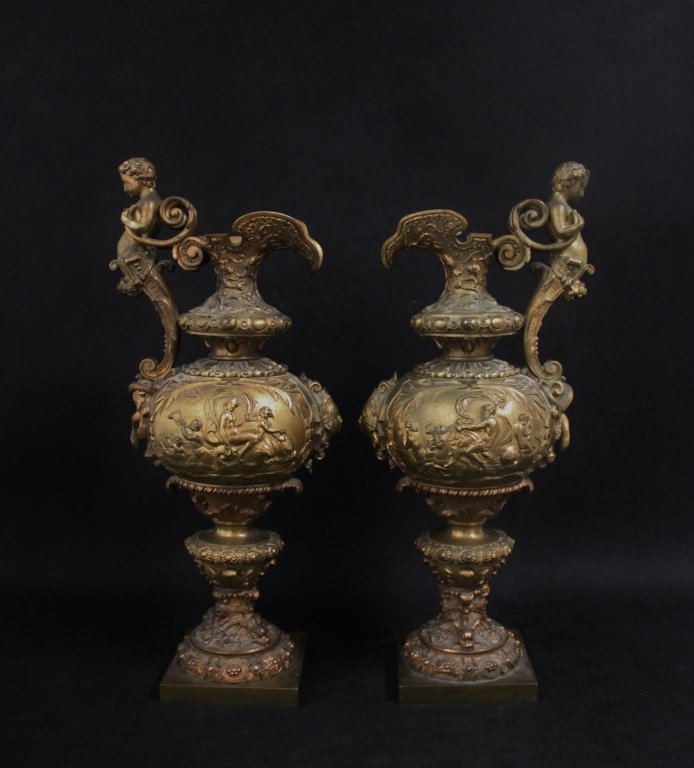(2) Crozatier 19th C. French Dore Bronze Ewers. (1 of 9)
