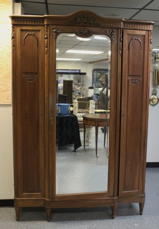 19th C. French Carved, Mirrored Armoire / Wardrobe (1 of 8)