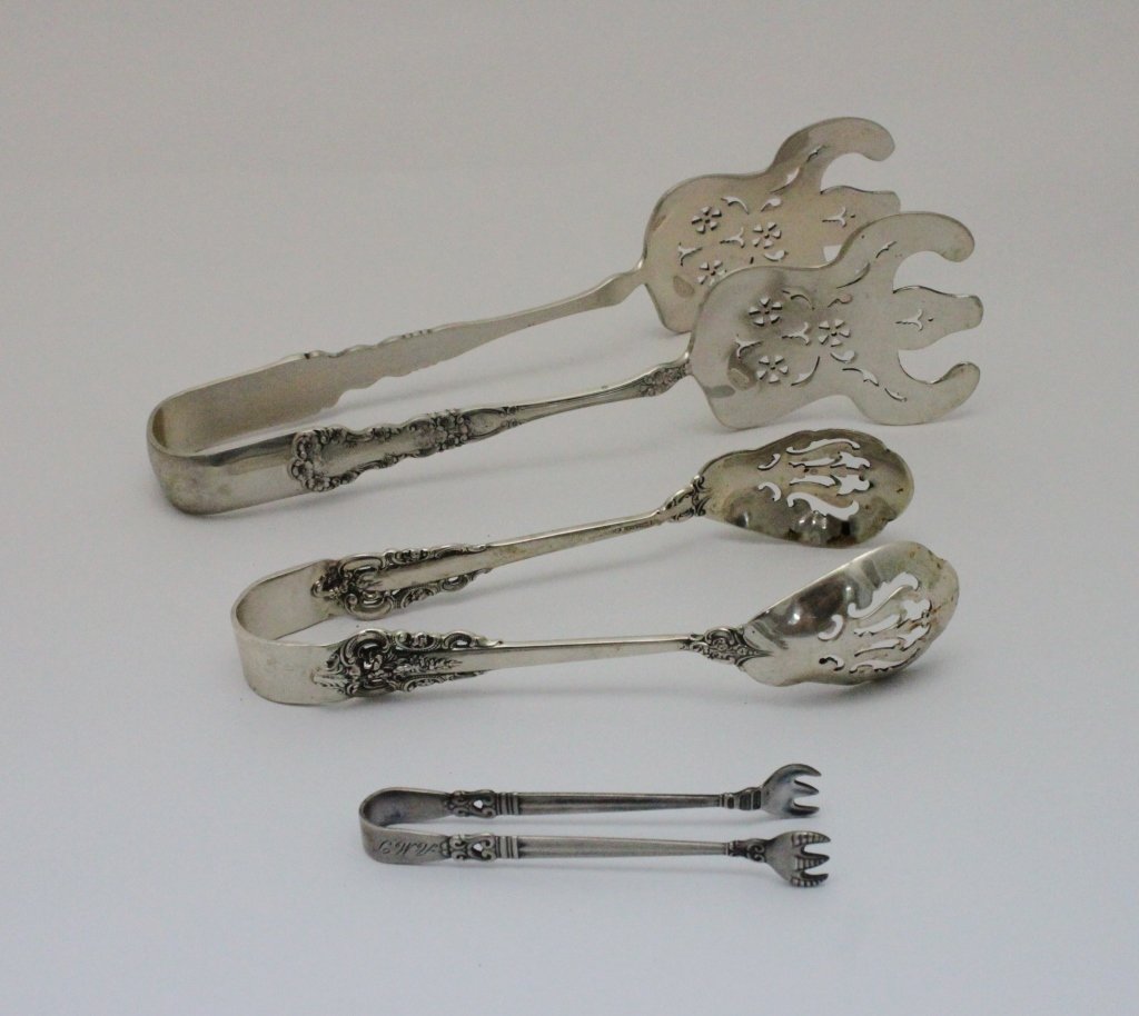 (3) Pair Sterling Silver Serving Tongs (1 of 4)