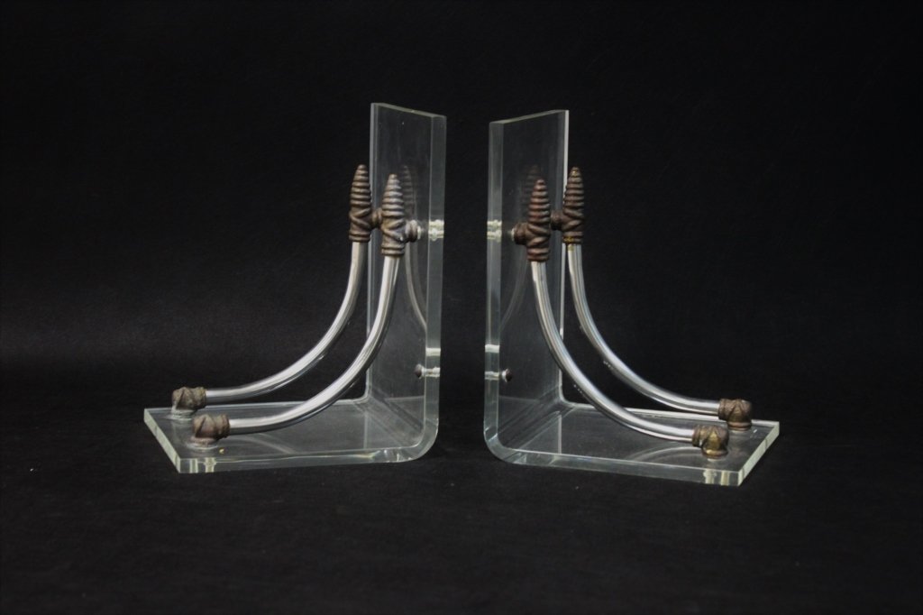 Pair of Lucite, Chrome & Bronze Bookends (1 of 5)