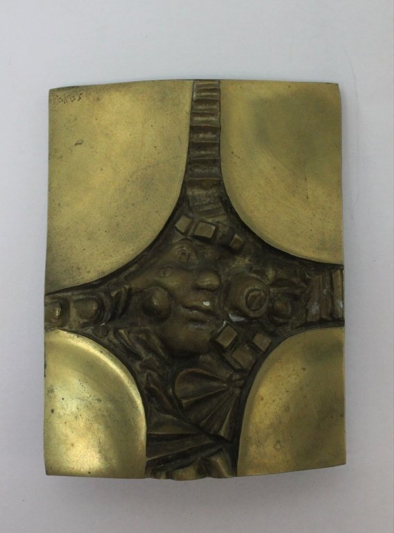"Pokos" Polish Impressionist Bronze Art Plaque: Polish or Eastern European Cubist Impressionist bronze art plaque. Signed or titled, top left corner, "Pokos", and numbered on top edge, 85/150, with a hallmark etched on the back. Measures 5.5" x 7" 