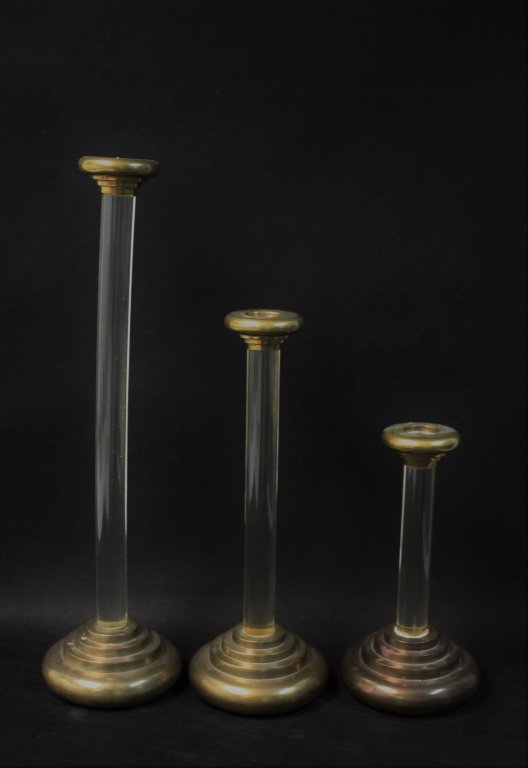 (3) 1980's Dolbi Cashier Brass Lucite Candlesticks (1 of 6)