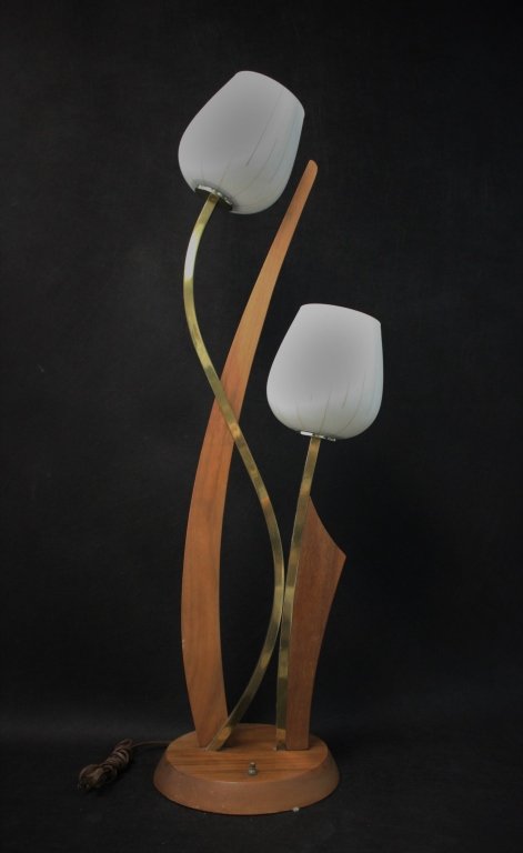 Vintage 1960's Teak & Brass Tulip Table Lamp (1 of 7)