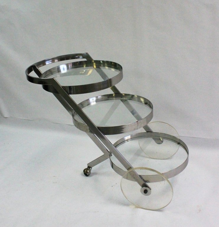 Vintage Chrome Lucite 3-Tiered Circular Tea Cart (1 of 6)