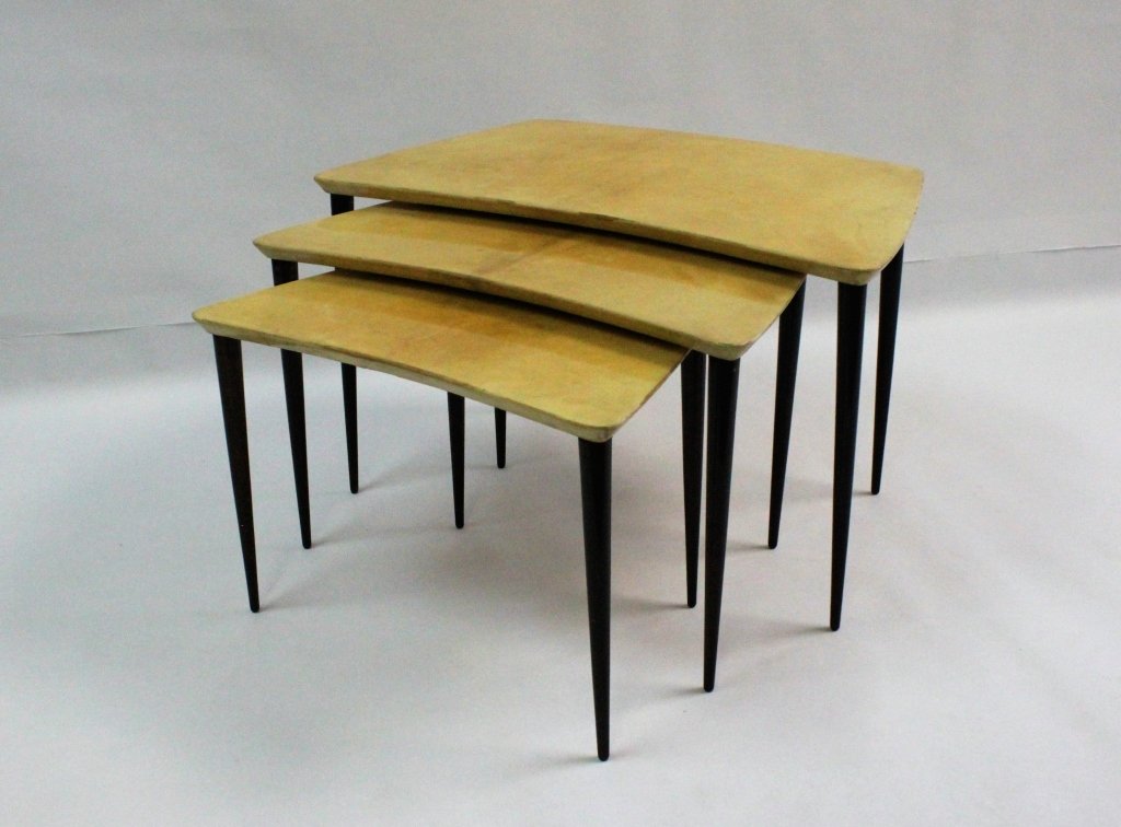 (3) Aldo Tura Lacquered Goat Skin Nesting Tables (1 of 8)