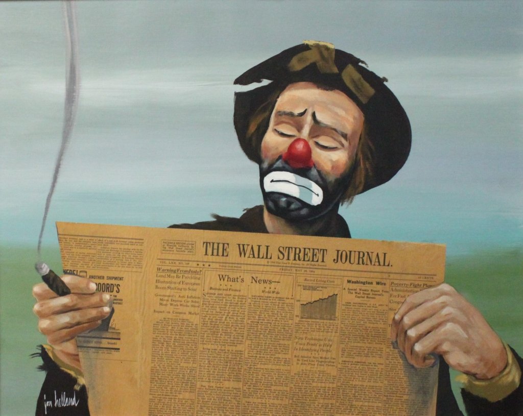 Jon Helland (Amer. 20th C) "Clown w/ Newspaper" (1 of 6)