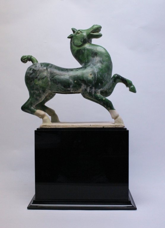 Chinese Tang Style Green Clay Pottery Horse